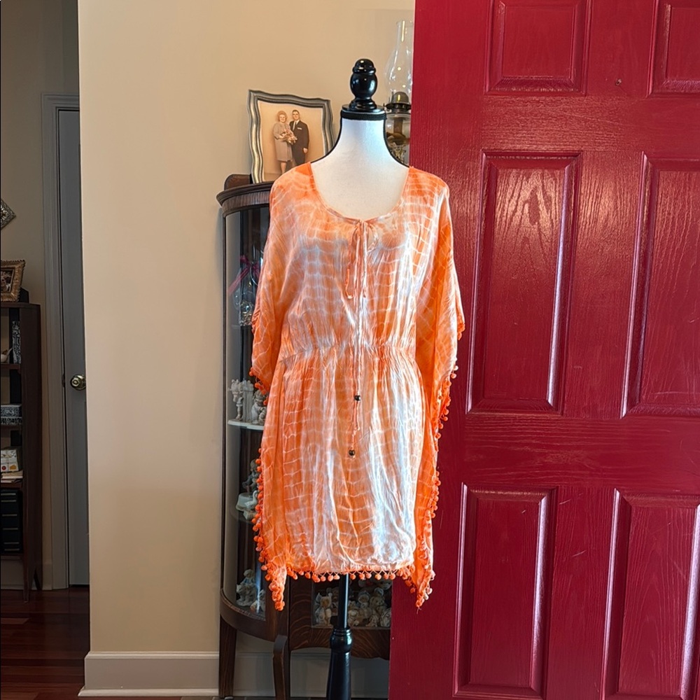 Orange and White Tie-Dye Swim Coverup